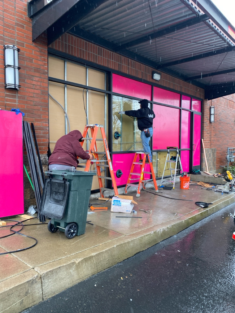 The Portland window repair crew at work in our Portland glass shop