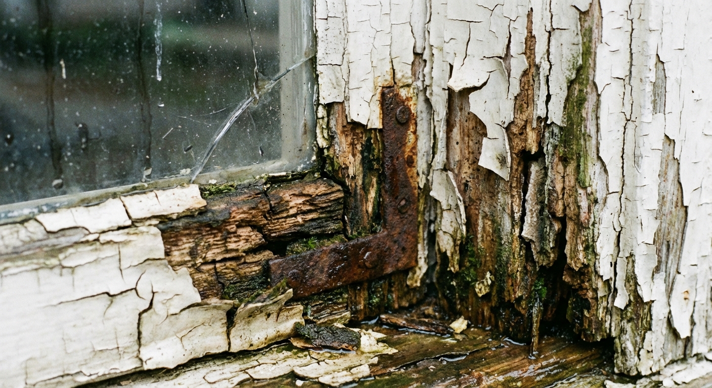 Damaged and rotted window frame