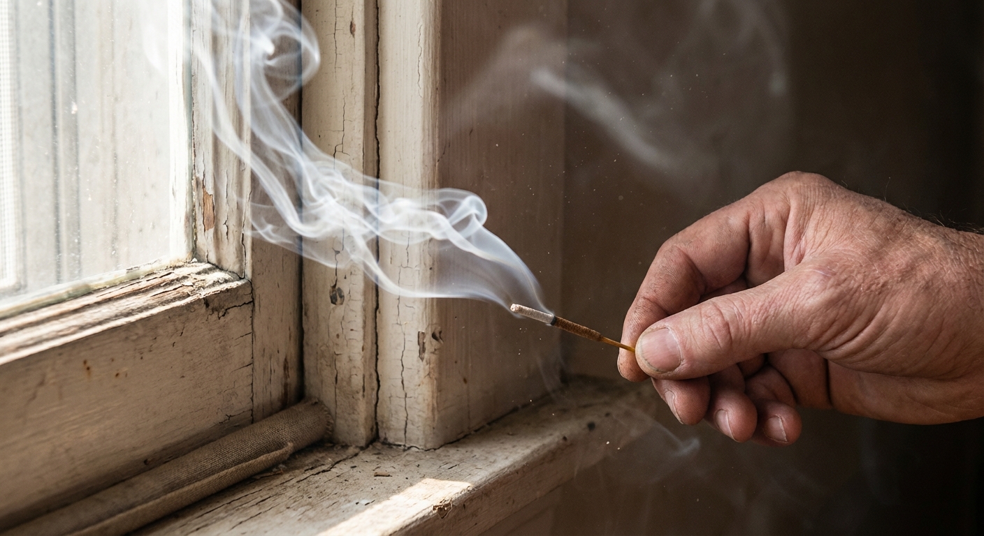 Homeowner checking window for drafts