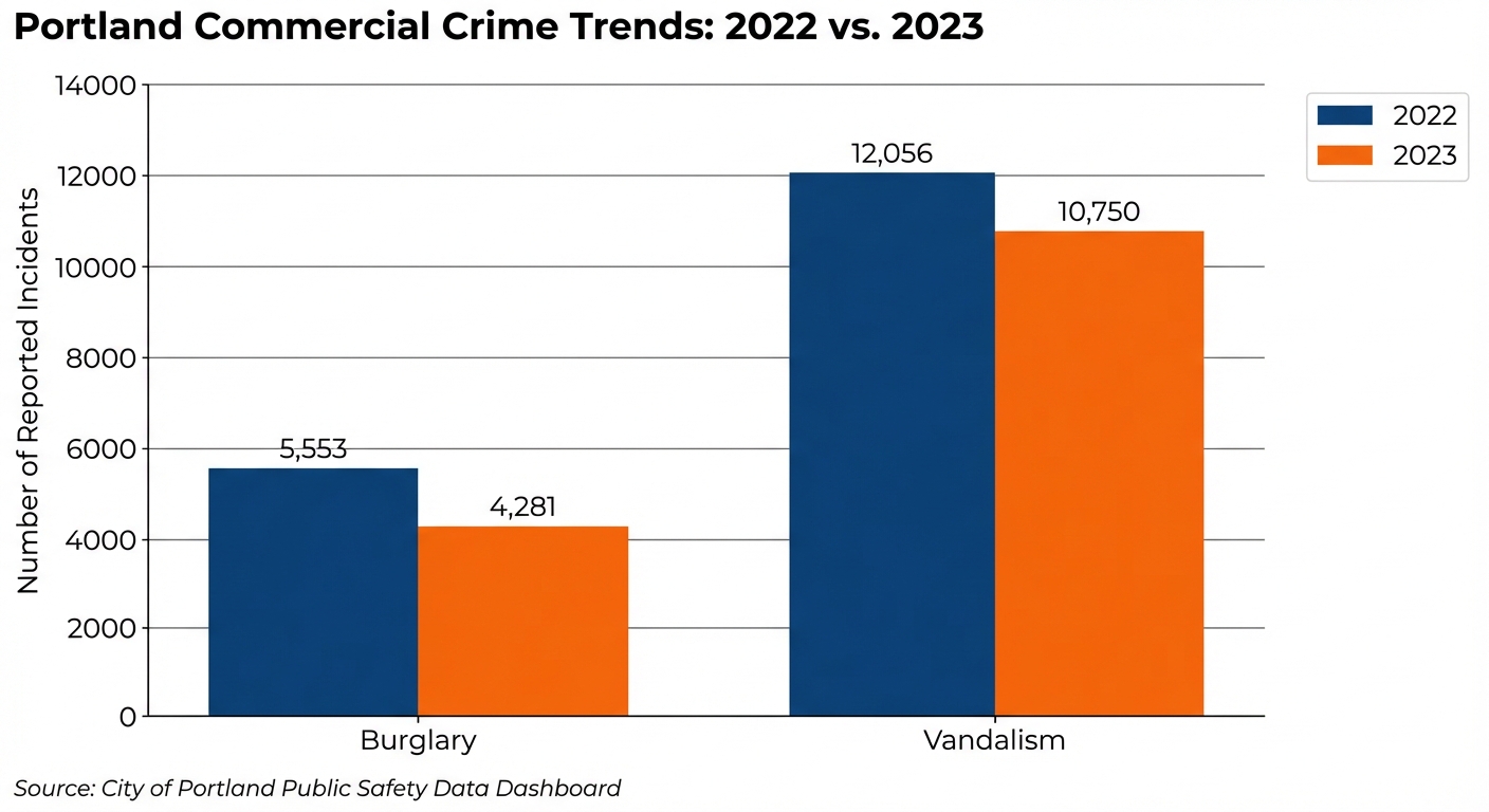Portland Commercial Crime Trends: 2022 vs. 2023