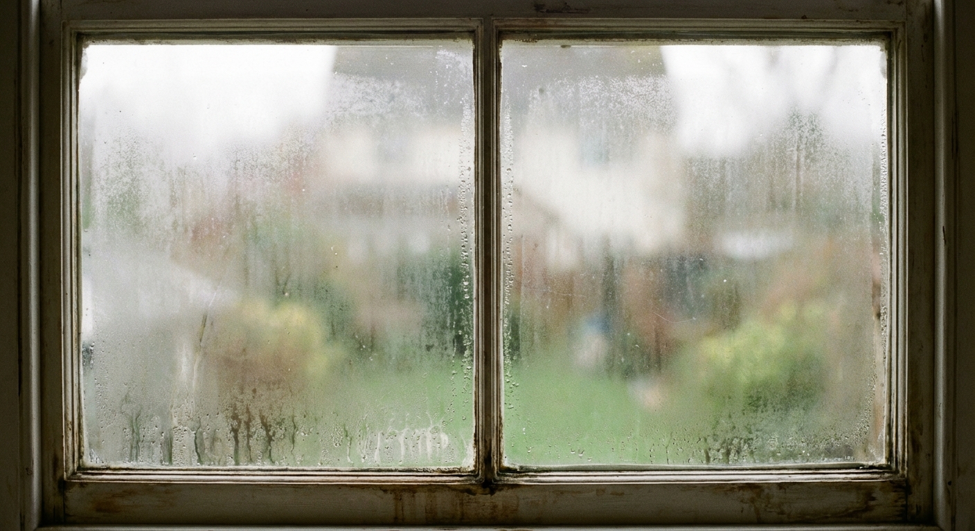 Window with condensation between panes
